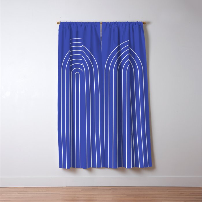 Minimal Arch XXI Bright Blue Modern Geometric Lines Window Curtain Gallery Image 3