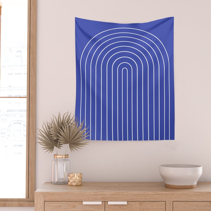 Minimal Arch XXI Bright Blue Modern Geometric Lines Wall Tapestry Gallery Image 2