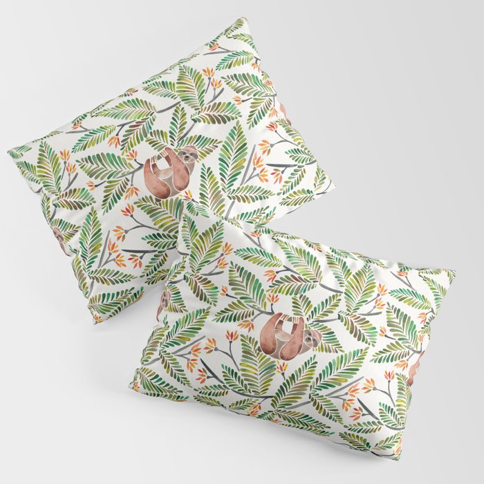 Happy Sloth - Tropical Green Rainforest Pillow Sham Gallery Image 1