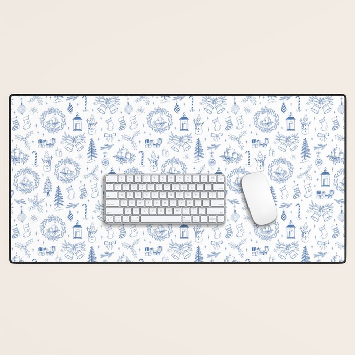 Christmas Toile // Blue & White Desk Mat Gallery Image 1