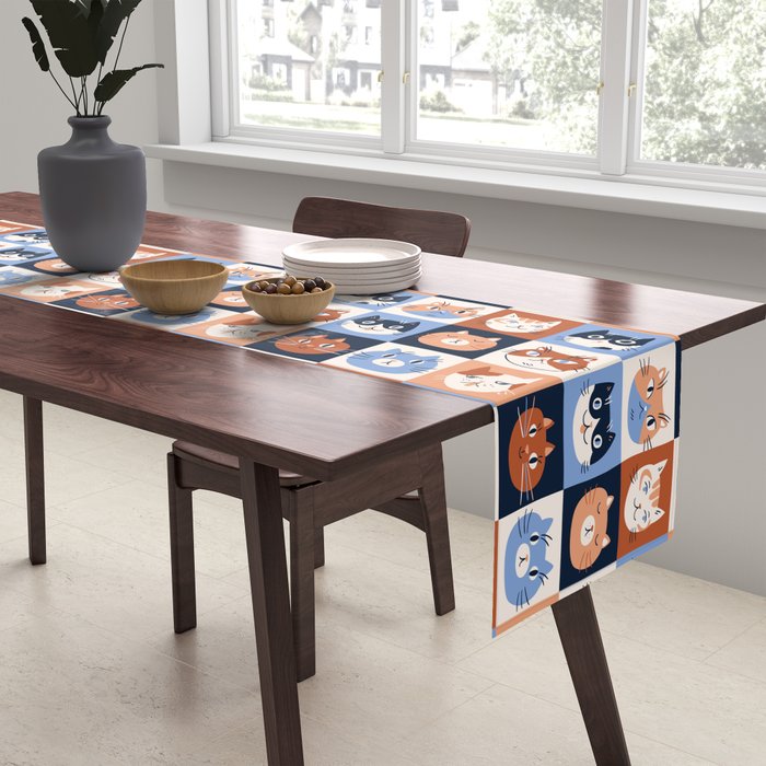 Colorful checkered cat pattern Table Runner Gallery Image 2