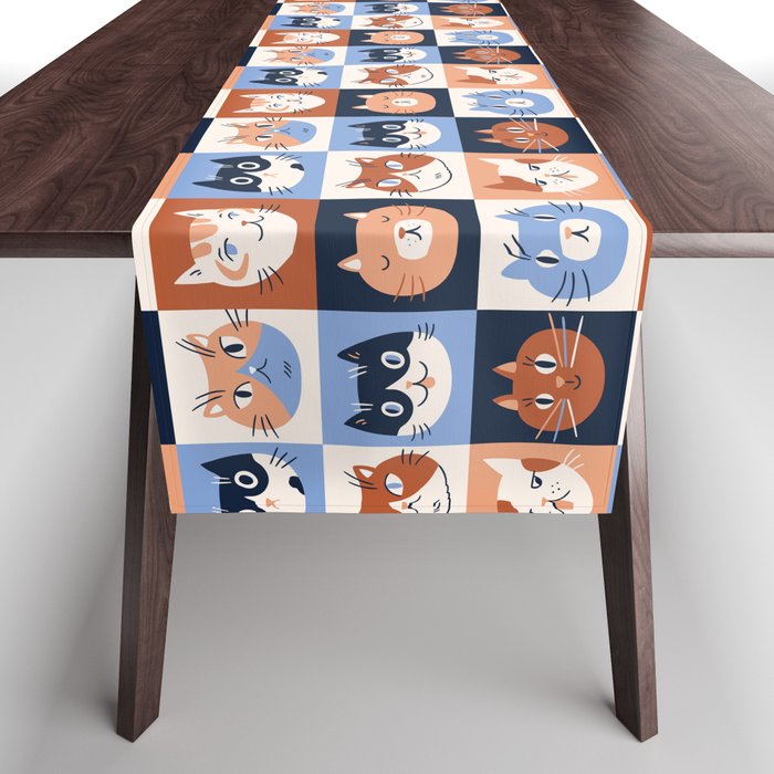 Colorful checkered cat pattern Table Runner Gallery Image 1