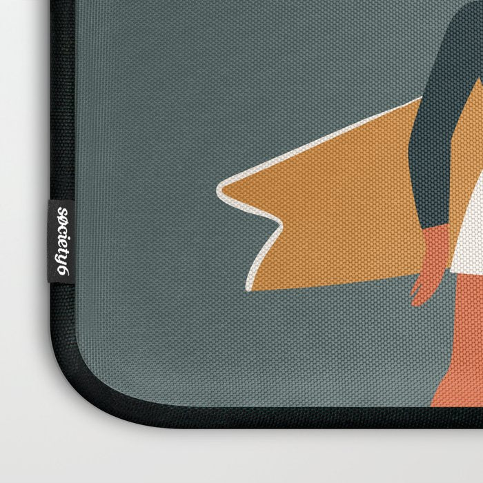 Single Fin Soul - Surfing Illustration with Longboard Balancing Surfer Girl Laptop Sleeve Gallery Image 3