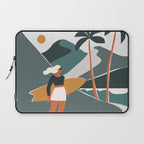 Single Fin Soul - Surfing Illustration with Longboard Balancing Surfer Girl Laptop Sleeve Gallery Image 1