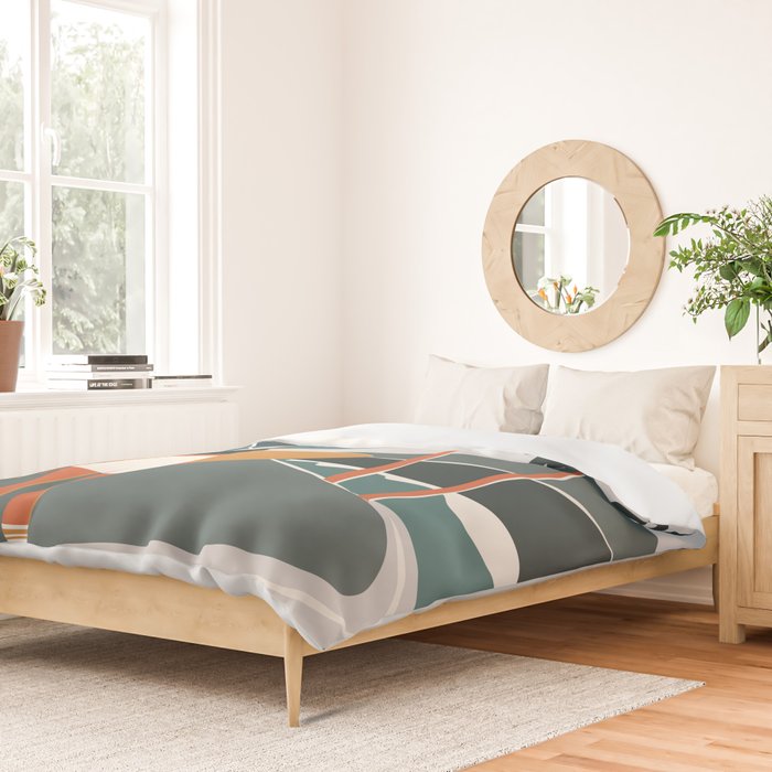 Single Fin Soul - Surfing Illustration with Longboard Balancing Surfer Girl Duvet Cover Gallery Image 2