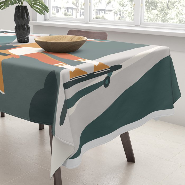 Single Fin Soul - Surfing Illustration with Longboard Balancing Surfer Girl Tablecloth Gallery Image 3