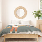 Single Fin Soul - Surfing Illustration with Longboard Balancing Surfer Girl Duvet Cover Gallery Image 3