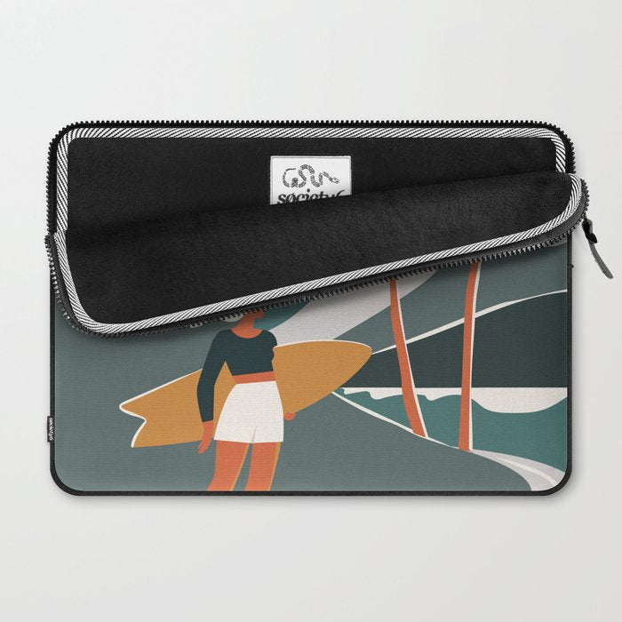 Single Fin Soul - Surfing Illustration with Longboard Balancing Surfer Girl Laptop Sleeve Gallery Image 2