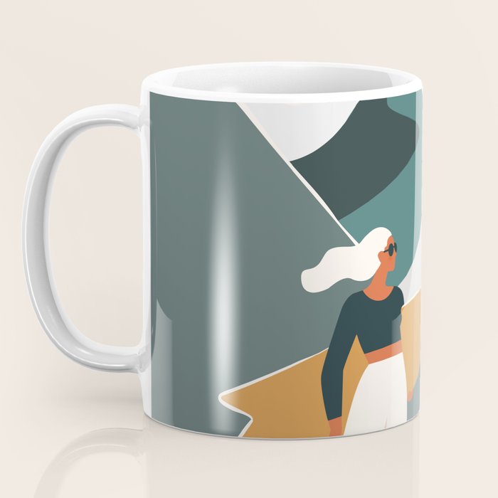 Single Fin Soul - Surfing Illustration with Longboard Balancing Surfer Girl Coffee Mug Gallery Image 3
