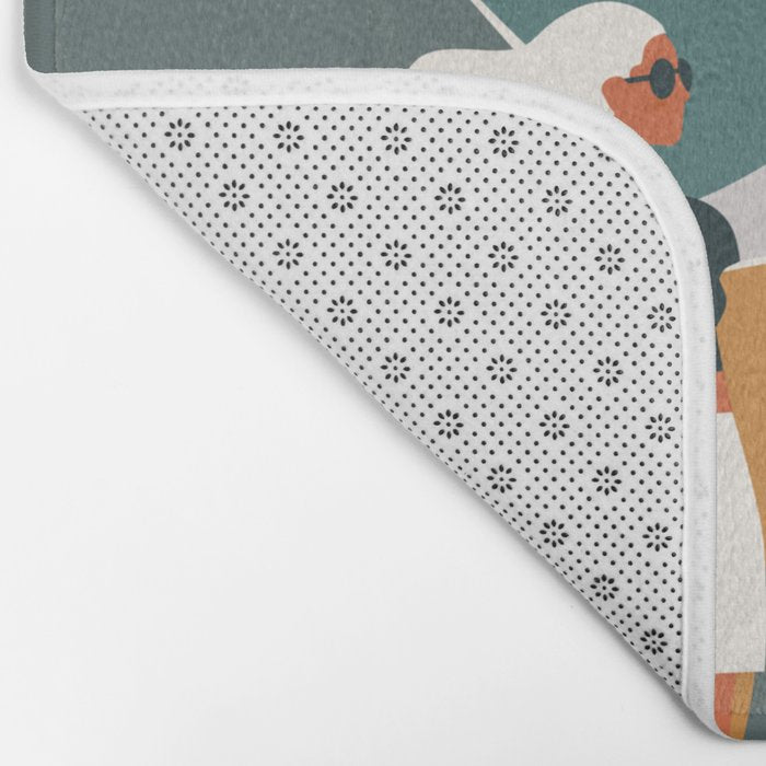 Single Fin Soul - Surfing Illustration with Longboard Balancing Surfer Girl Bath Mat Gallery Image 2