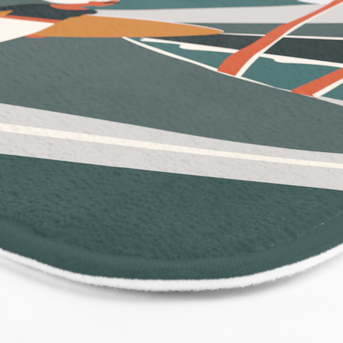 Single Fin Soul - Surfing Illustration with Longboard Balancing Surfer Girl Bath Mat Gallery Image 3