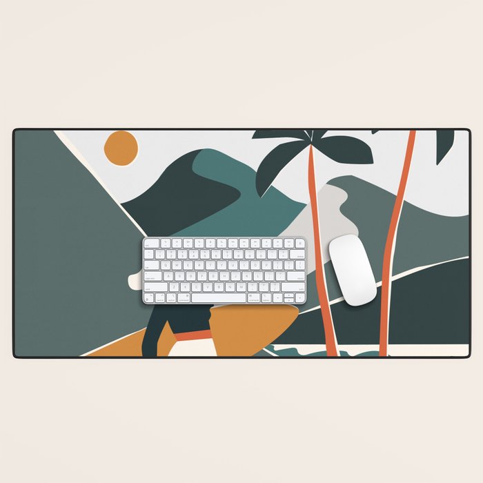 Single Fin Soul - Surfing Illustration with Longboard Balancing Surfer Girl Desk Mat Gallery Image 1