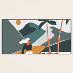 Single Fin Soul - Surfing Illustration with Longboard Balancing Surfer Girl Desk Mat Gallery Image 3