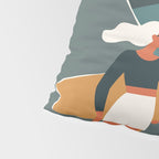 Single Fin Soul - Surfing Illustration with Longboard Balancing Surfer Girl Pillow Sham Gallery Image 4