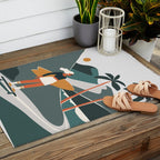 Single Fin Soul - Surfing Illustration with Longboard Balancing Surfer Girl Outdoor Rug Gallery Image 2