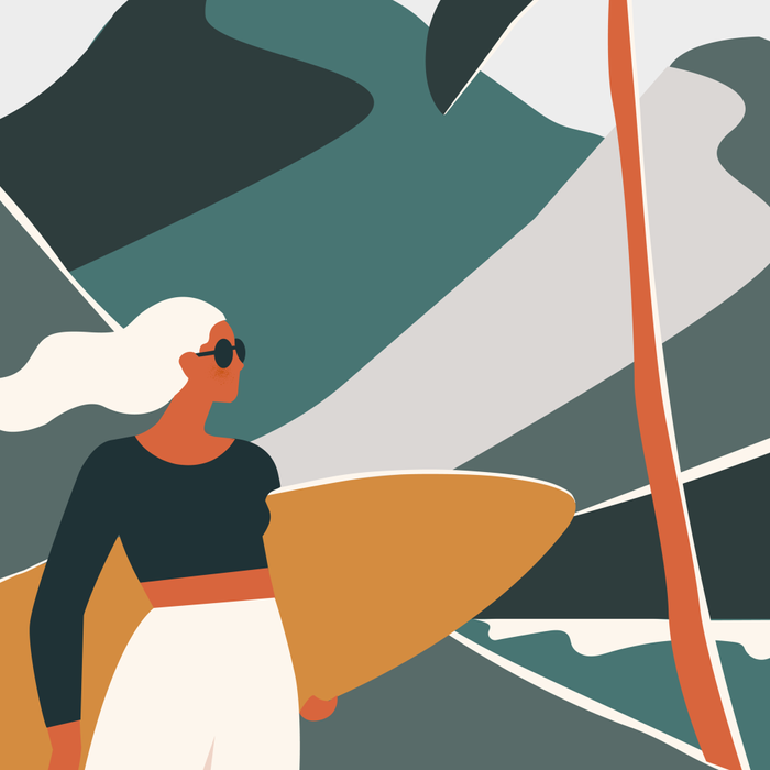 Single Fin Soul - Surfing Illustration with Longboard Balancing Surfer Girl Coffee Mug Gallery Image 2