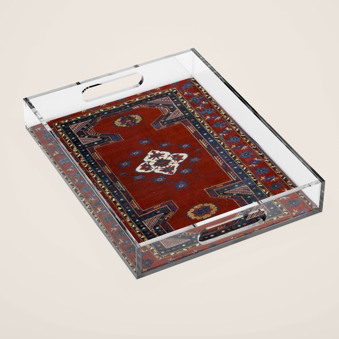 Antique Anatolian Ushak Crimson Wine Turkish Rug Acrylic Tray Gallery Image 1