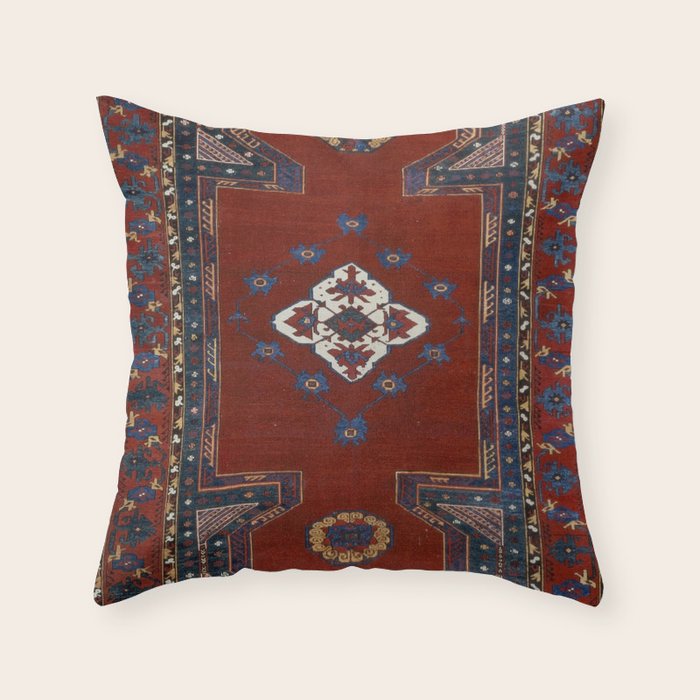 Antique Anatolian Ushak Crimson Wine Turkish Rug Throw Pillow Gallery Image 6
