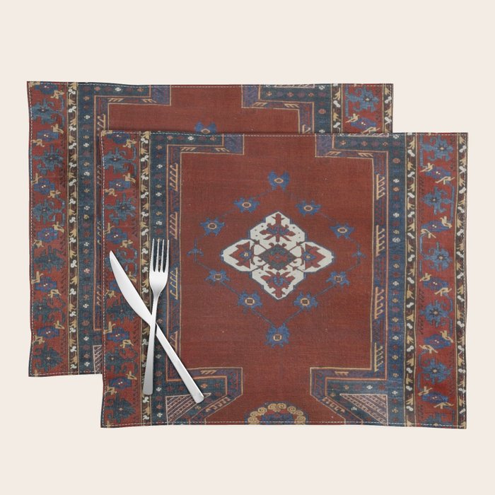 Antique Anatolian Ushak Crimson Wine Turkish Rug Placemat Gallery Image 1