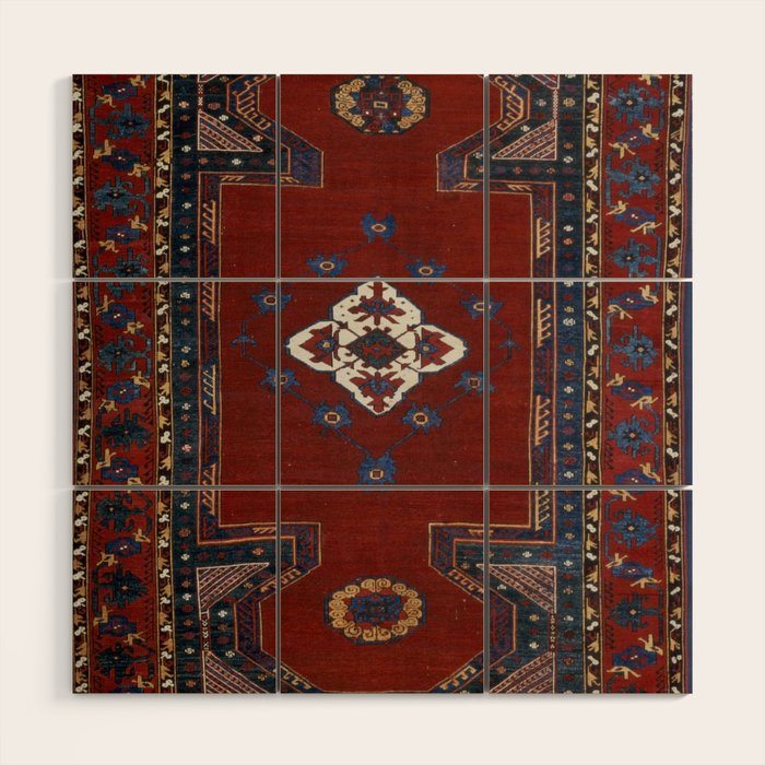 Antique Anatolian Ushak Crimson Wine Turkish Rug Wood Wall Art Gallery Image 1