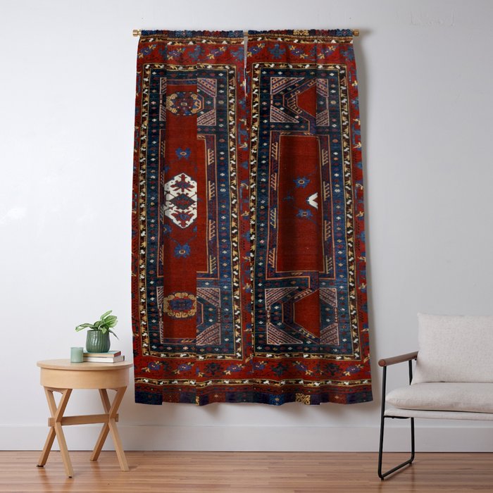 Antique Anatolian Ushak Crimson Wine Turkish Rug Window Curtain Gallery Image 5