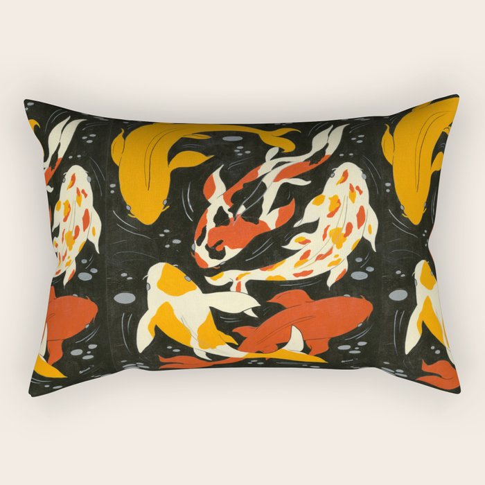 Koi in Black Water Rectangular Pillow Gallery Image 2