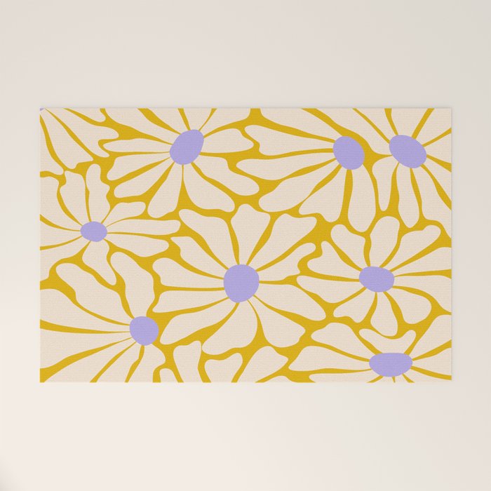 Big Groovy Flower - Purple, Yellow, Off-White Welcome Mat Gallery Image 1