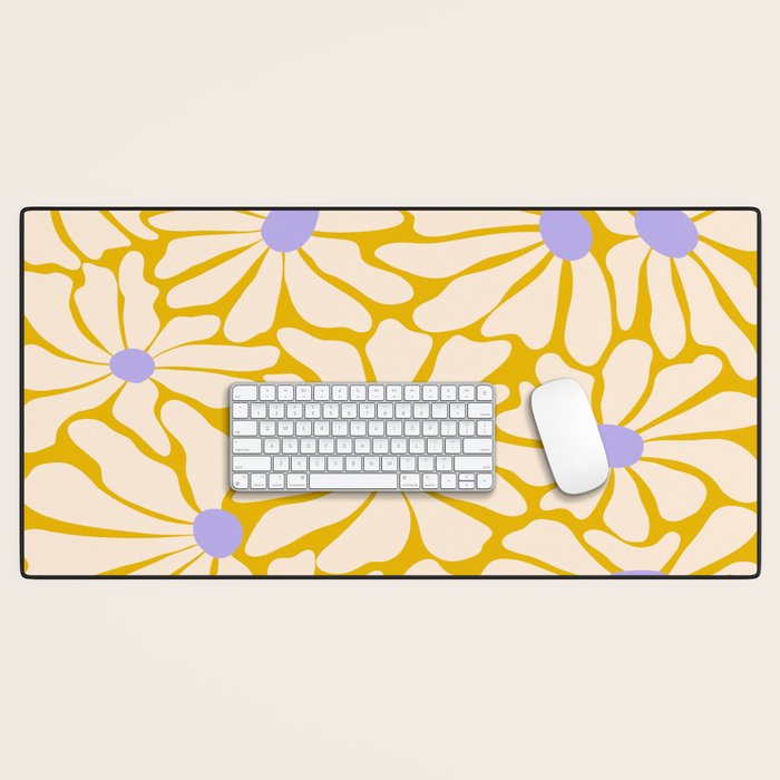 Big Groovy Flower - Purple, Yellow, Off-White Desk Mat Gallery Image 1