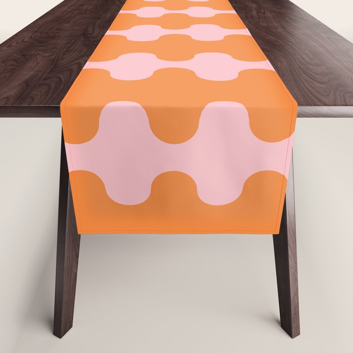 Bold Fun Ogee A-Go-Go Vertical Stripes Pop Pattern in Orange and Pink Table Runner Gallery Image 1