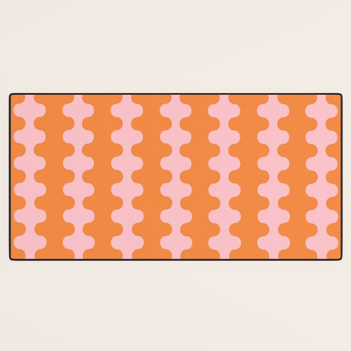 Bold Fun Ogee A-Go-Go Vertical Stripes Pop Pattern in Orange and Pink Desk Mat Gallery Image 3
