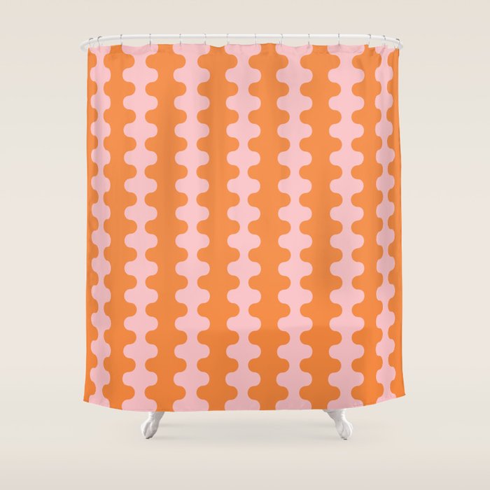 Bold Fun Ogee A-Go-Go Vertical Stripes Pop Pattern in Orange and Pink Shower Curtain Gallery Image 1