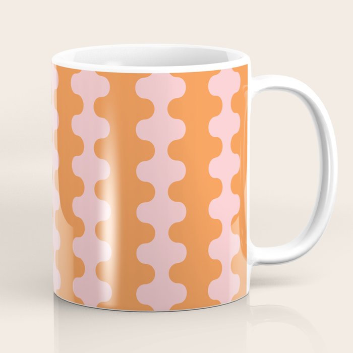 Bold Fun Ogee A-Go-Go Vertical Stripes Pop Pattern in Orange and Pink Coffee Mug Gallery Image 1