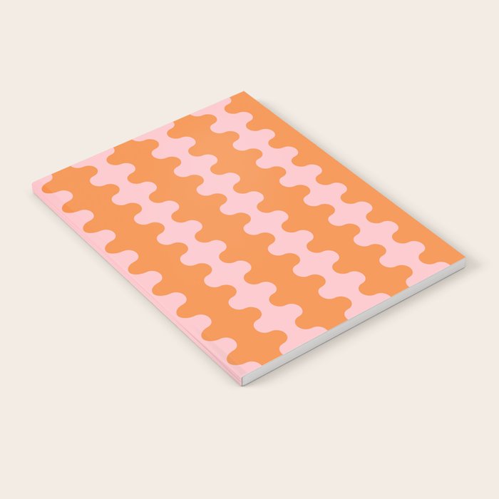 Bold Fun Ogee A-Go-Go Vertical Stripes Pop Pattern in Orange and Pink Notebook Gallery Image 1