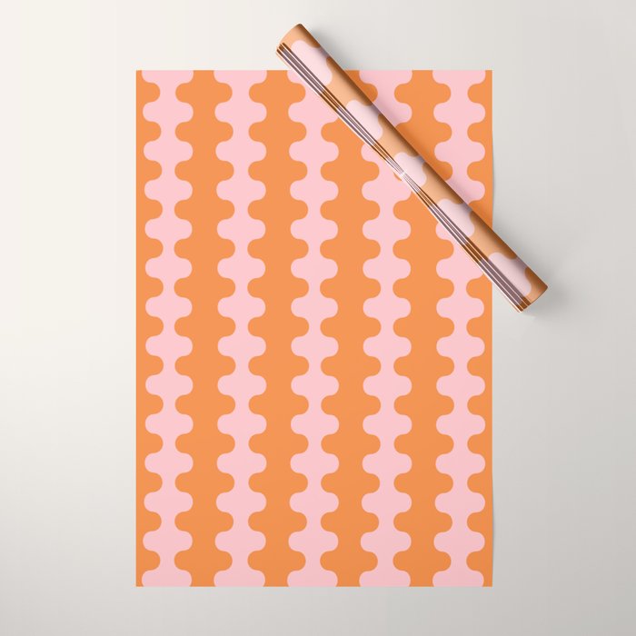 Bold Fun Ogee A-Go-Go Vertical Stripes Pop Pattern in Orange and Pink Wrapping Paper Gallery Image 1