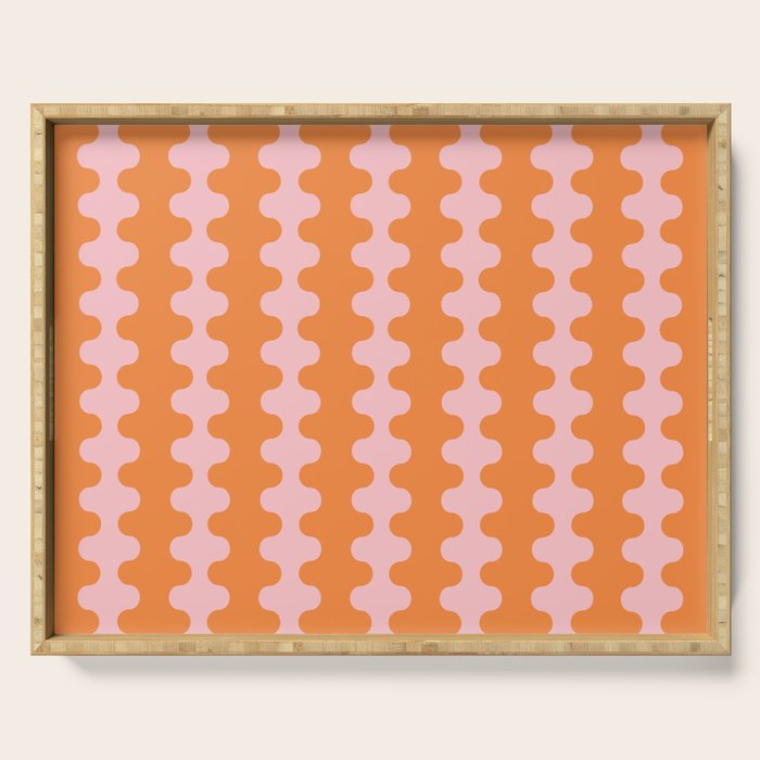 Bold Fun Ogee A-Go-Go Vertical Stripes Pop Pattern in Orange and Pink Serving Tray Gallery Image 1