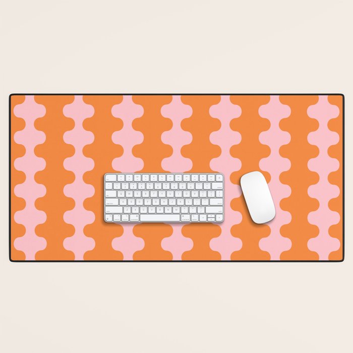 Bold Fun Ogee A-Go-Go Vertical Stripes Pop Pattern in Orange and Pink Desk Mat Gallery Image 1
