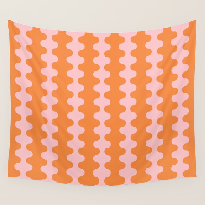 Bold Fun Ogee A-Go-Go Vertical Stripes Pop Pattern in Orange and Pink Wall Tapestry Gallery Image 4