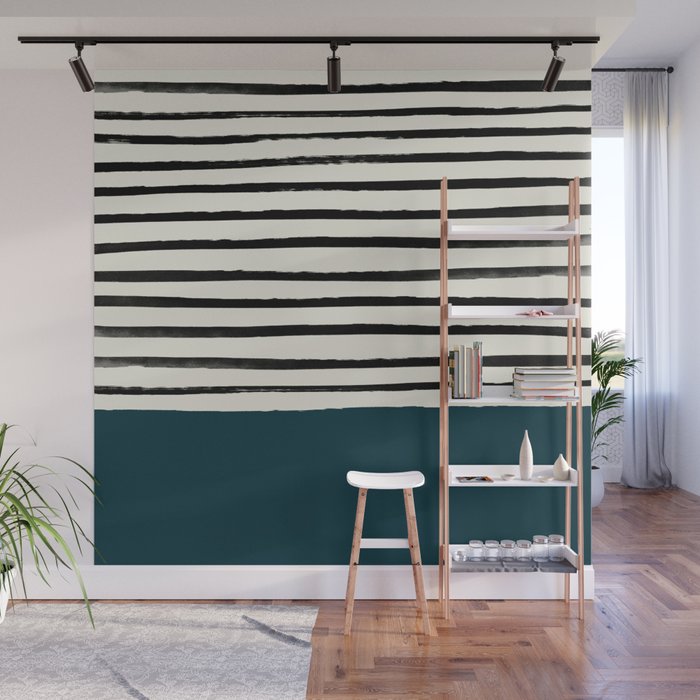 Dark Teal x Stripes Wall Mural Gallery Image 1