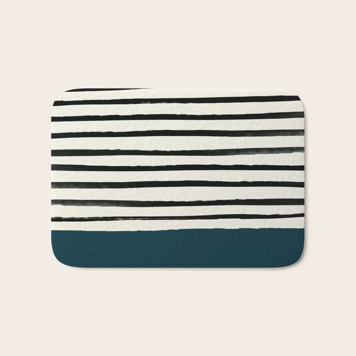 Dark Teal x Stripes Bath Mat Gallery Image 1