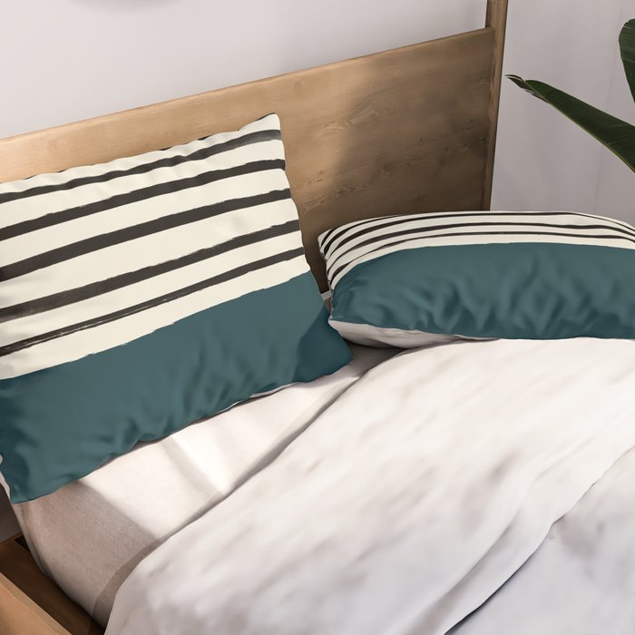Dark Teal x Stripes Pillow Sham Gallery Image 2