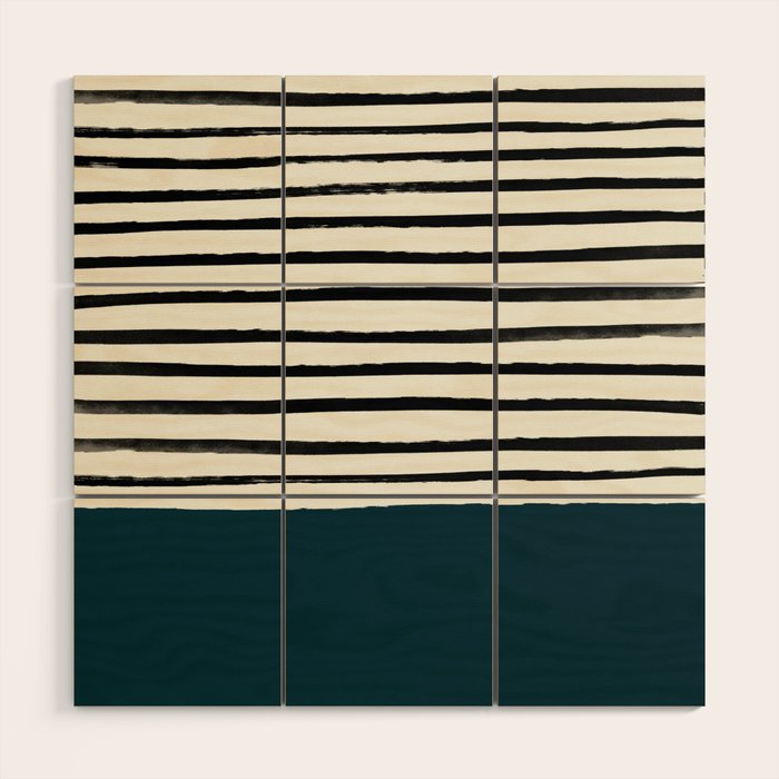 Dark Teal x Stripes Wood Wall Art Gallery Image 1