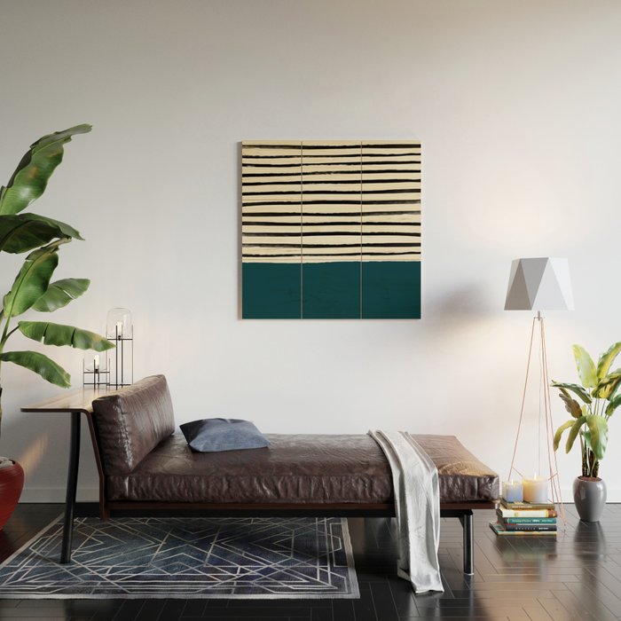 Dark Teal x Stripes Wood Wall Art Gallery Image 2