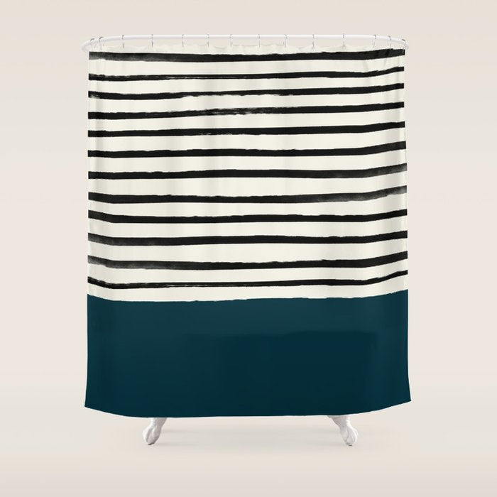 Dark Teal x Stripes Shower Curtain Gallery Image 1