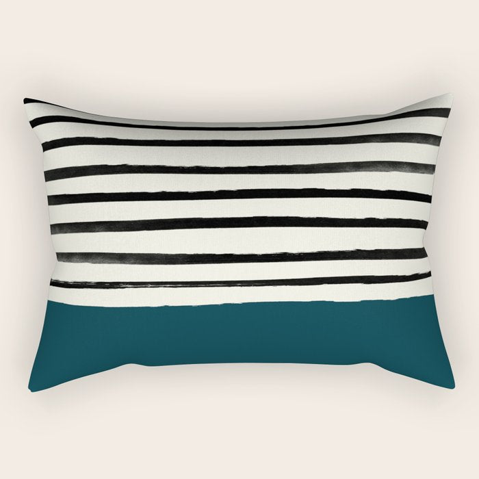 Dark Teal x Stripes Rectangular Pillow Gallery Image 2