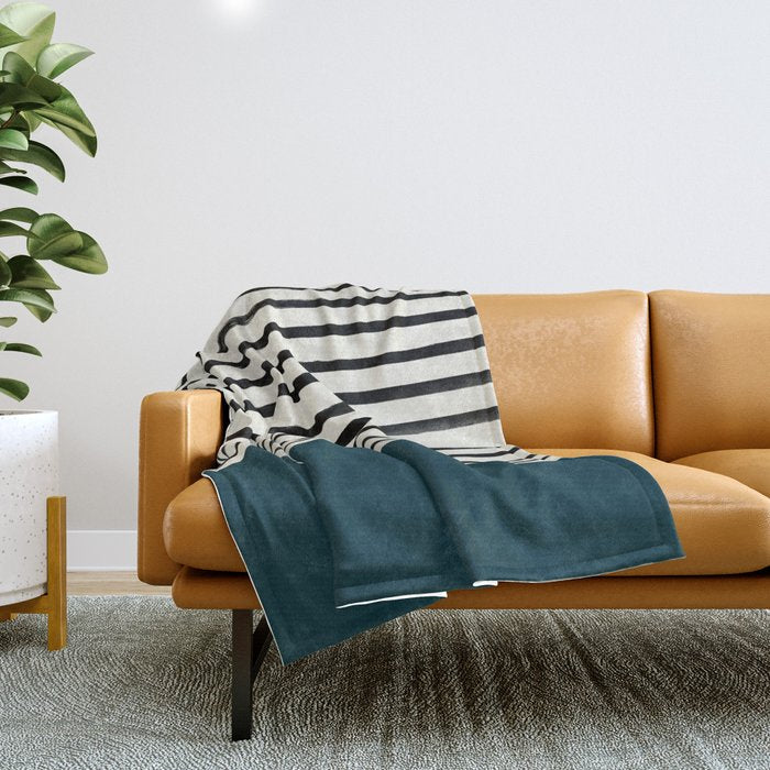 Dark Teal x Stripes Throw Blanket Gallery Image 1