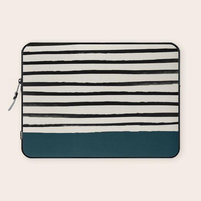 Dark Teal x Stripes Laptop Sleeve Gallery Image 1