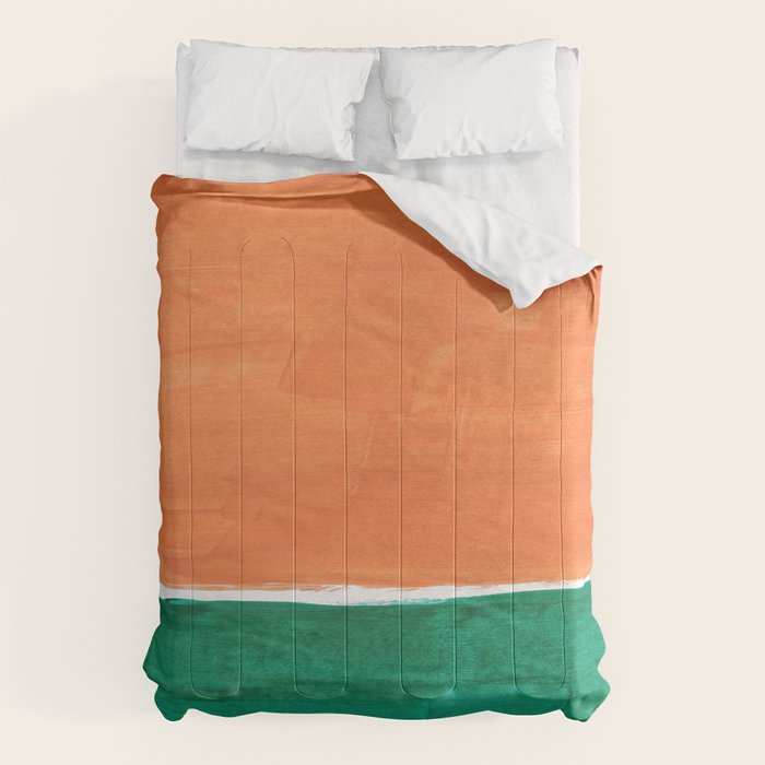 Emerald Green Tan Rothko Inspired Colourfield Squares Minimal Minimalist Mid Century Style by Ejaaz Haniff Comforter Gallery Image 1