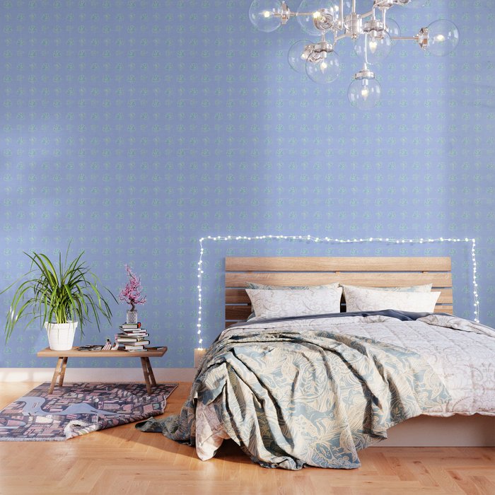Coastal Coral Block Print in Blue and Aqua Wallpaper Gallery Image 1