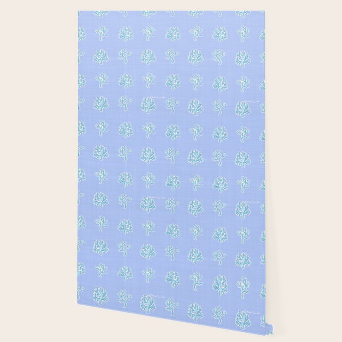 Coastal Coral Block Print in Blue and Aqua Wallpaper Gallery Image 2