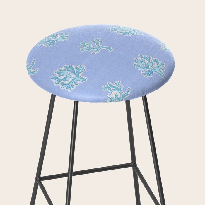 Coastal Coral Block Print in Blue and Aqua Stool Gallery Image 2